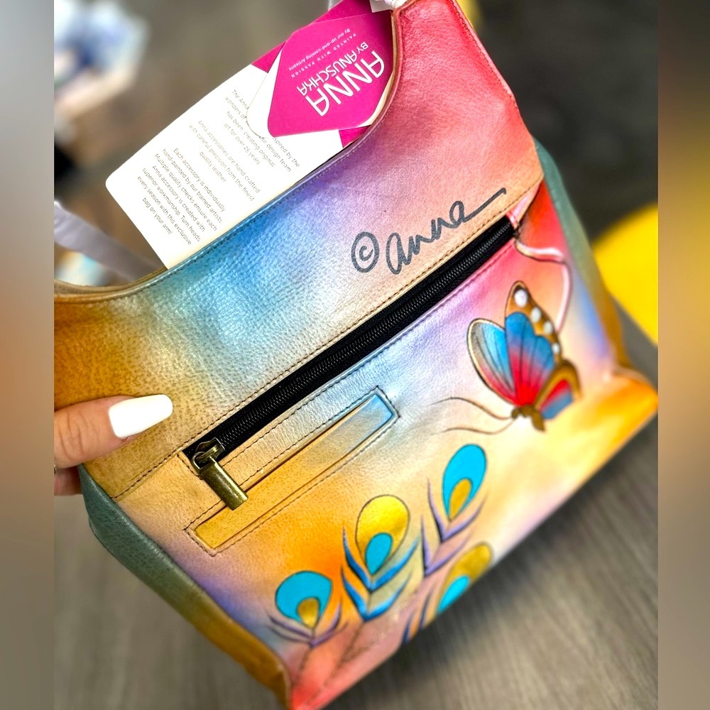 Anna by Anuschka Leather Satchel - Signature Butterfly Hand Painted Handbag